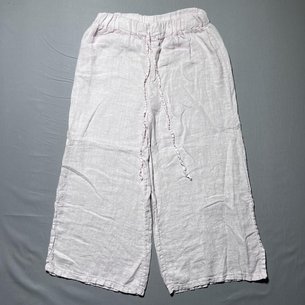 Meo Meli Pants Womens Pink Linen Wide Leg Pull‎ On Drawstring Made Italy